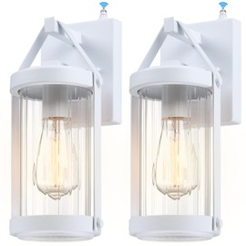 LONEDRUID 2 Pack Dusk to Dawn Sensor Outdoor Wall Sconce Lighting White Exterior Porch Lantern Modern Outside Garage Light Fixtures Waterproof Wall Mount Lamp for House Patio Front Door