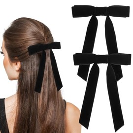 KALLORY 2 piezas Lazos para Pelo de Terciopelo Negro de Pinzas para Mujer Moños Elegantes y Duraderos Accesorios Livianos y Versátiles para Tipo de Ca