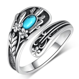 SVODEA Cactus Ring 925 Sterling Silver Turquoise Cactus Open Ring Western Jewelry Gifts for Women
