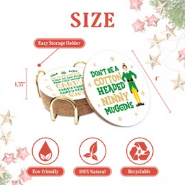 Buddy The Elf Christmas Coffee Coasters, 6 Pcs Holiday Drink Coasters with Metal Holder, Funny Elf Merchandise Gifts, Christmas Home Table Tiered Tray Decor, White Elephant Gifts Stocking Stuffer