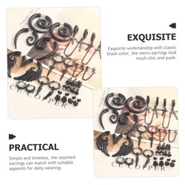 SAFIGLE 48 Pairs Men's Earrings and Studs Men Earrings Black Earrings for Men Ear Earrings for Men Hoops Black Earrings Studs Black Jewelry Goth Earrings Stainless Steel