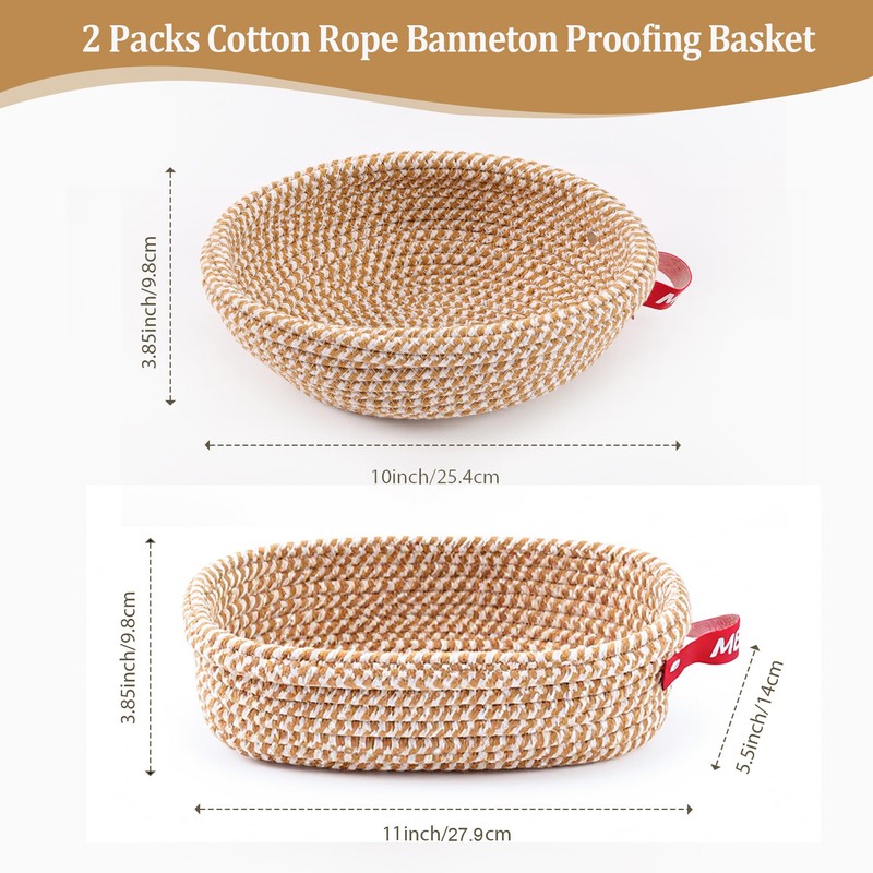 Mepple Sourdough Bread Baking Supplies,10" Round and 11" Oval Cotton