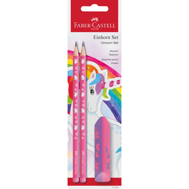 FABER-CASTELL 111516 Unicorn Writing Set with Pencils HB and Eraser,