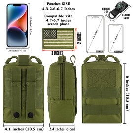 bvya 2 Pack Tactical Molle Pouch Multi-Purpose Compact Waist Pack Water-Resistant Small Utility EDC Pouch with Flag Patch for Molle Backpack, Mini Compass Included