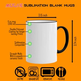 TWISTED ENVY Set of 8 11 oz. Ceramic Sublimation Mugs - BLACK Rim & Handle- Cardboard Box with Foam Supports