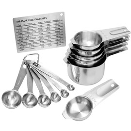 KUBEMUEG Measuring Cups and Spoons Set Heavy Duty 304 Premium Stainless Steel Measuring Cups Measuring Spoons Kitchen Gadgets for Cooking Baking (Large)