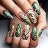 CJDLTS Green Press on Nails Medium Ballet Shaped Green Vine