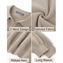PJ PAUL JONES Sweater for Men Cable Knitted Pullover Sweater V Neck Polo Sweater Stretchy Sweater Beige