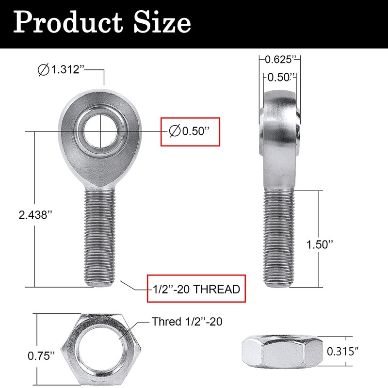 GaiRen 1/2” Heim Joints Kit, 0.5” Rod End Chromoly Joints