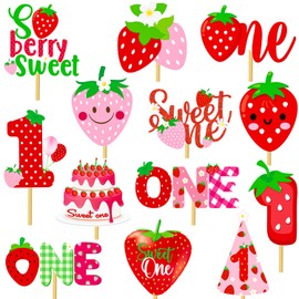 Berry Sweet One Centerpiece Sticks Strawberry First Party Table Topper Berry 1st Birthday Party Decoration 22Pcs Strawberry Sweet One Table Centerpieces for Fruit Theme Baby Shower Supplies