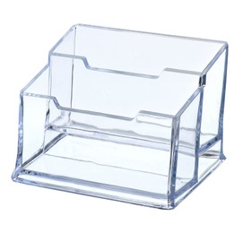 YOKIVE Acrylic Business Card Holders, 2 Slots Business Card Display, Cards Holders Organizer, Great for Office, Desktop (Clear, 4.1 X2.6-Inch)