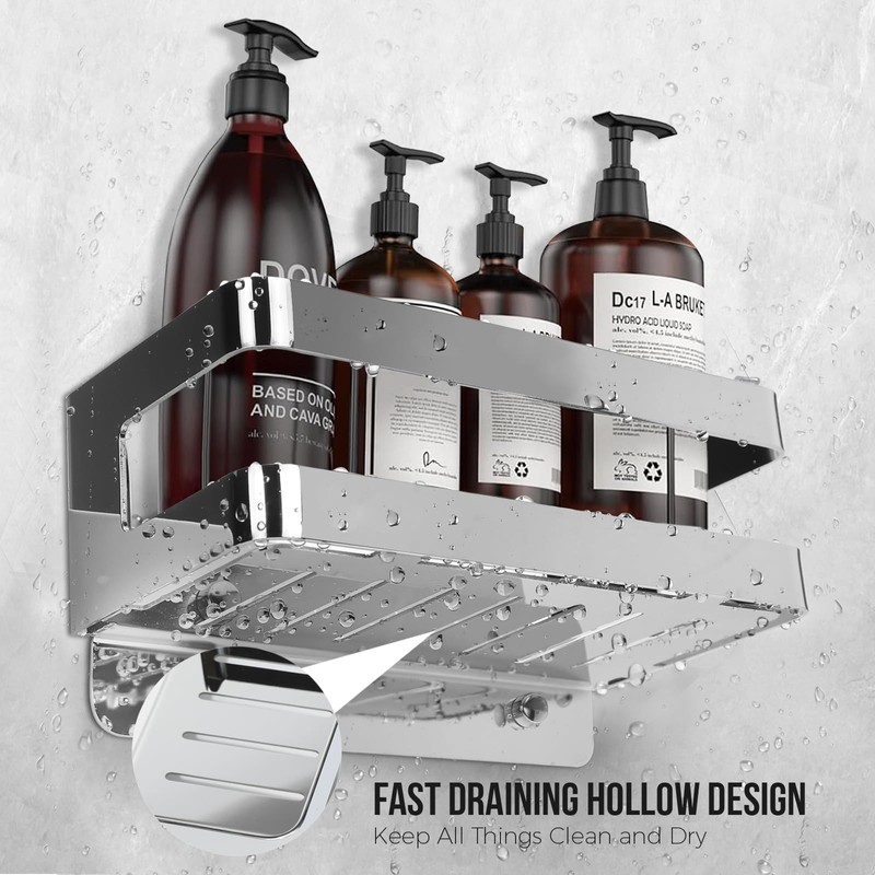 QL Shower Shelf,Stainless Steel Bathroom Rack,Bathroom and Kitchen Wall Organiser,Shampoo