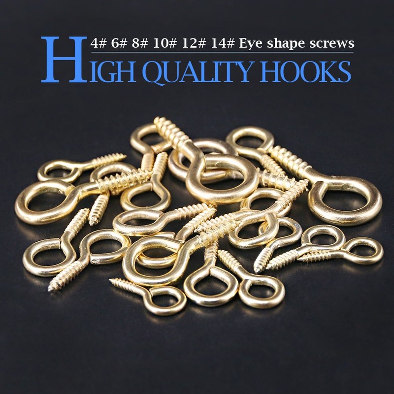 Glarks 100-Pieces 6 Size Brass Plated Lag Eyebolts Screw-in Eye