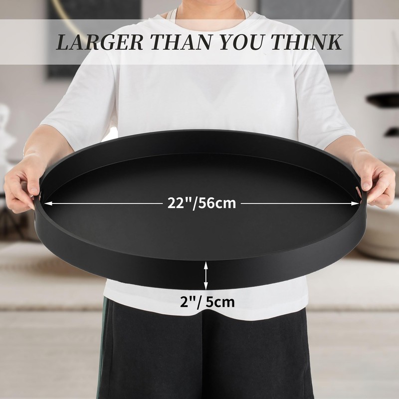 Hanobe Ottoman Tray Serving Decor: Round Large Coffee Table Black