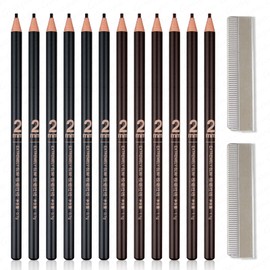 12Pcs 2mm Slim Eyebrow Pencil with Brush – Waterproof Fine Tip Brow Definer with Peel-Off Cord Design for Microblading & Makeup Artists – 6 Natural Shades for All Hair Colors (6Pcs Black+6Pcs Brown)