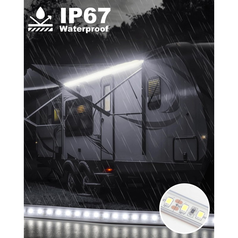 LLTOP RV Awning Lights 12vdc 20ft White Exterior LED Strip