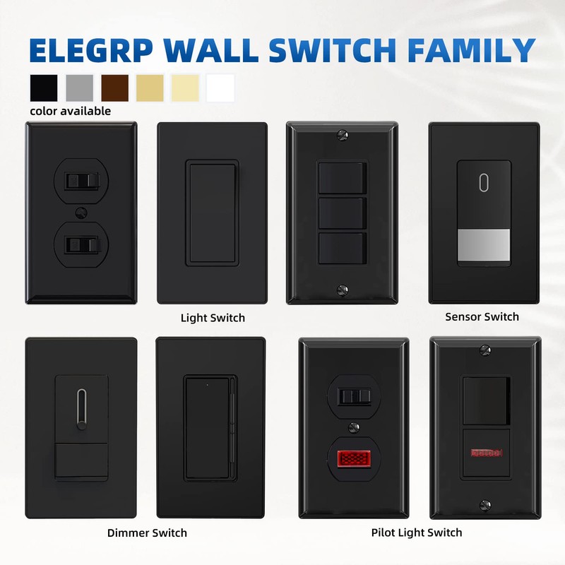 ELEGRP Matte Black Single Pole Decorator Light Switch, 15Amp, 120-277V,