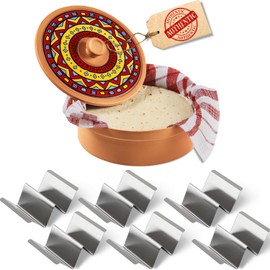 Large Tortilla Warmer w Taco Holder Set of 6 Stainless Steel, Taco Bar Serving Set for A Party - Taco Party Supplies Taco Kit, Taco Night Accessories Essential Bundle - Complete Taco Tuesday Solution