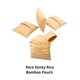 Sticky Rice Basket 4(3.5) x 4(3.5) In., Kratip Bamboo Steamed Sticky Rice Container, Thailand Handmade Serving Basket, Original Color, Thai and Laos Flat for Home, Restaurant (Flat Kratip Pack of 4)