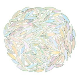 Yuvori 1.1 lbs Ceramic Leaf-Shaped Mosaic Tiles, Mixed Sizes, DIY Decor for Bathrooms, Living Rooms, Kitchens, Gardens (Iridescent White)