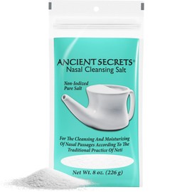 ANCIENT SECRETS Nasal Cleansing Salt, Non-Iodized, 6-Pack – USP-Grade Sodium Chloride for Any Neti Pot, Sinus Irrigation System, 8 Oz Ea