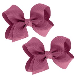 WD2U Baby Girls Set of 2 Small Grosgrain 3" Pigtail Hair Bows Alligator Clips Mauve Pink