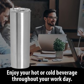Maxam 20 Ounce Double Wall Vacuum Insulated Skinny Tumbler - Tall & Slim Stainless Steel Drink Canister with Straw & Clear Lid