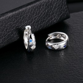 ASH'S CHOICE Silver 925 Earrings Chunky Chunky Hoop Earrings Small Cartilage Huggie Hoop Earrings Thick Lightweight Wide 14K Gold Earrings Glitter Hoop Earrings with Zircon Stars Moon Butterfly Hoop