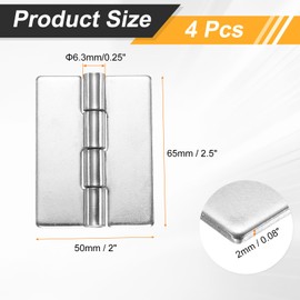 sourcing map 4 Pack Heavy Duty Weldable Hinges, 2.5" x 1.97" x 0.08" Weld on Butt Hinge 304 Stainless Steel Folding Metal Gate Hinges for Trailer Doors, Silver