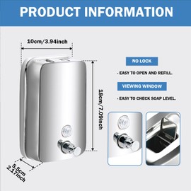 2Pcs Commercial Soap Dispenser Stainless Steel 800ml Wall Mount Manual Liquid Pump Rust-Proof Leak