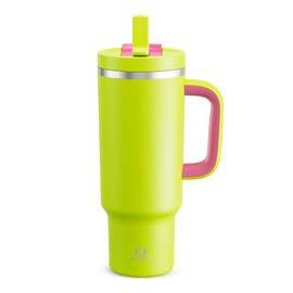 ENCOOL 40 oz Tumbler with Handle and Straw: Stainless Steel Insulated Tumbler Keeps Cold for 24 Hours, Leakproof Travel Cup Fits in Cup Holder and BPA-Free,Acid Green