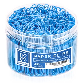 Kempshott 750 - Clips de papel lisos, varios tamaños, pequeño, mediano y grande, ideal para el hogar, la escuela y la oficina (azul)