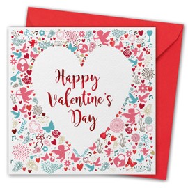 Valentines Card. Heart Design with Red foil on textured card. Eco-friendly. 4pp 150x150mm size. Valentine's Card with Red Envelope. Verse inside. Printed and Packed in UK.