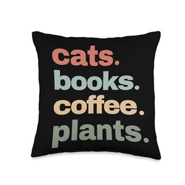 Funny Cats Books Coffee Plants Gardening Mama Mom Mothers Throw Pillow