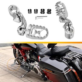 Bravema Motorcycle Highway Foot Pegs, FootPeg Pedals, 1.25 inch Highway Bar Footpegs Fit for Harley Touring Honda Kawasaki Suzuki Yamaha (Large Silver)