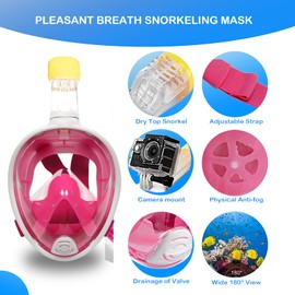 AiScrofa Full Face Snorkel Mask, Free Breathing Design with Action Camera Mount Adapter Anti-Fog Anti-Leak for Man Woman Adult Youth Kid