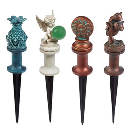 Istartea Garden Hose Guide Stake, 4PCS Garden Lawn Hose Support Spikes Rust Free Antique Metal Plant Saver Tools for Lawn Yard Guard Flower beds (Frog, Angel, Sun god, Pineapple)