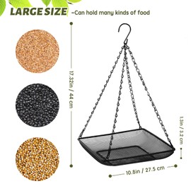 MIXXIDEA Hanging Bird Feeder Tray 11x11 Inches, Metal Mesh Platform Seed Feeder with Durable Chains for Outdoors Outside Great for Attracting Wild Birds, 2 Pack
