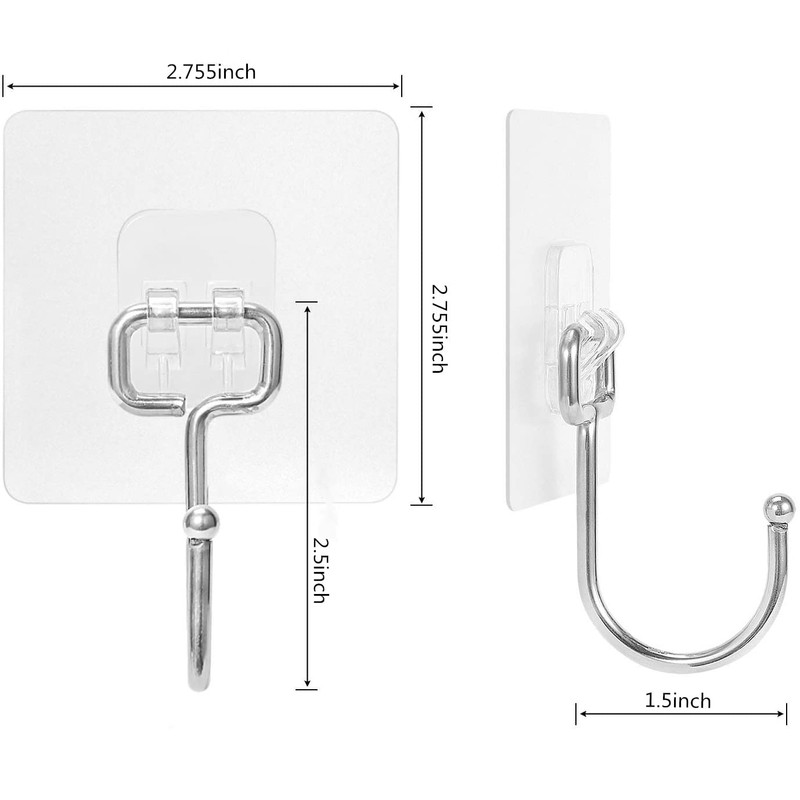 Stainless Steel Large Adhesive Hooks (8 pcs) - 22Ib/10KG Max,