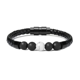 VCCWYQK Cremation Jewellery Lava Stone Urn Bracelet for Ashes for Women Men Chakra Healing Balancing Genuine Leather Memorial Bracelets, Leather, No gemstone