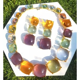 Betsey Johnson Colorful Pastel JEWELS Purple Green Blue Betsey Johnson Necklace Earrings SET