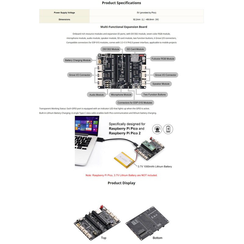 Pico Expansion Mini Board for Raspberry Pi Pico - Compatible