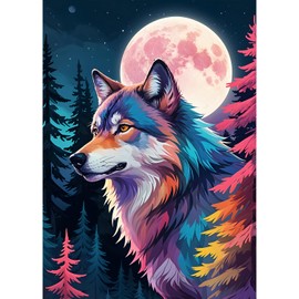 QQYRHN 5D Forest Wolf Diamond Painting Kit for Adults Beginners Moon Night Diamond Art Kits Complete DIY Fantasy Diamond Embroidery Set Perfect for Relaxation and Decoration 30 x 40 cm