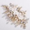 Lenjicons White Flower Leaf Hair Comb Golden Leaf Rhinestone Pearls