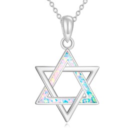 URONE Star of David Necklace 925 Sterling Silver Jewish Star of David Pendant Necklace Opal Jewelry Gifts for Women Girl, Sterling Silver