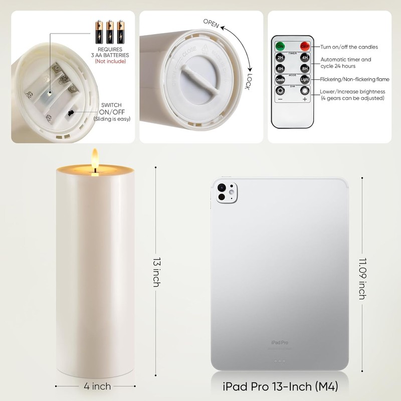 Raycare 2Pcs 4'' X 10'' Large Waterproof Outdoor Flameless Candle,