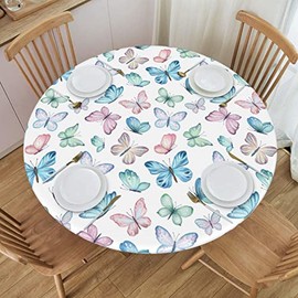 Elastic Edged Round Butterfly Fitted Table Cloth Cover, Home Decorative Tablecloth for Indoor Outdoor Kitchen Party, Fits 45" - 50" Tables, Medium