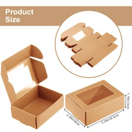 Zonon 30 Pcs Soap Boxes for Homemade Soap Boxes Soap Packaging Boxes Small Kraft Treat Boxes with Window Present Packaging Box for Candy Bakery Soap Making(Brown, 3.5 x 2.4 x 1.2 Inch)