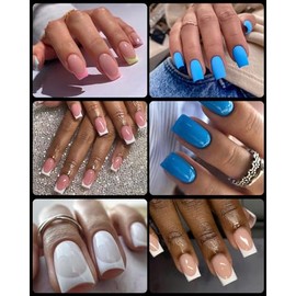 Puntas de Uñas Francesas Cuadradas Cortas, 120 Pzas Uñas Postizas Transparentes Puntas de Uñas Acrílicas de Media Cubierta Puntas de Extensión de Uñas