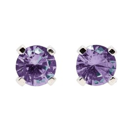 Tiny Birthstone Gemstone Post Stud Earrings in Sterling Silver | Multiple Color Choices & Sizes | Birthday Earrings for Women (6mm, June | Purple Alexandrite)